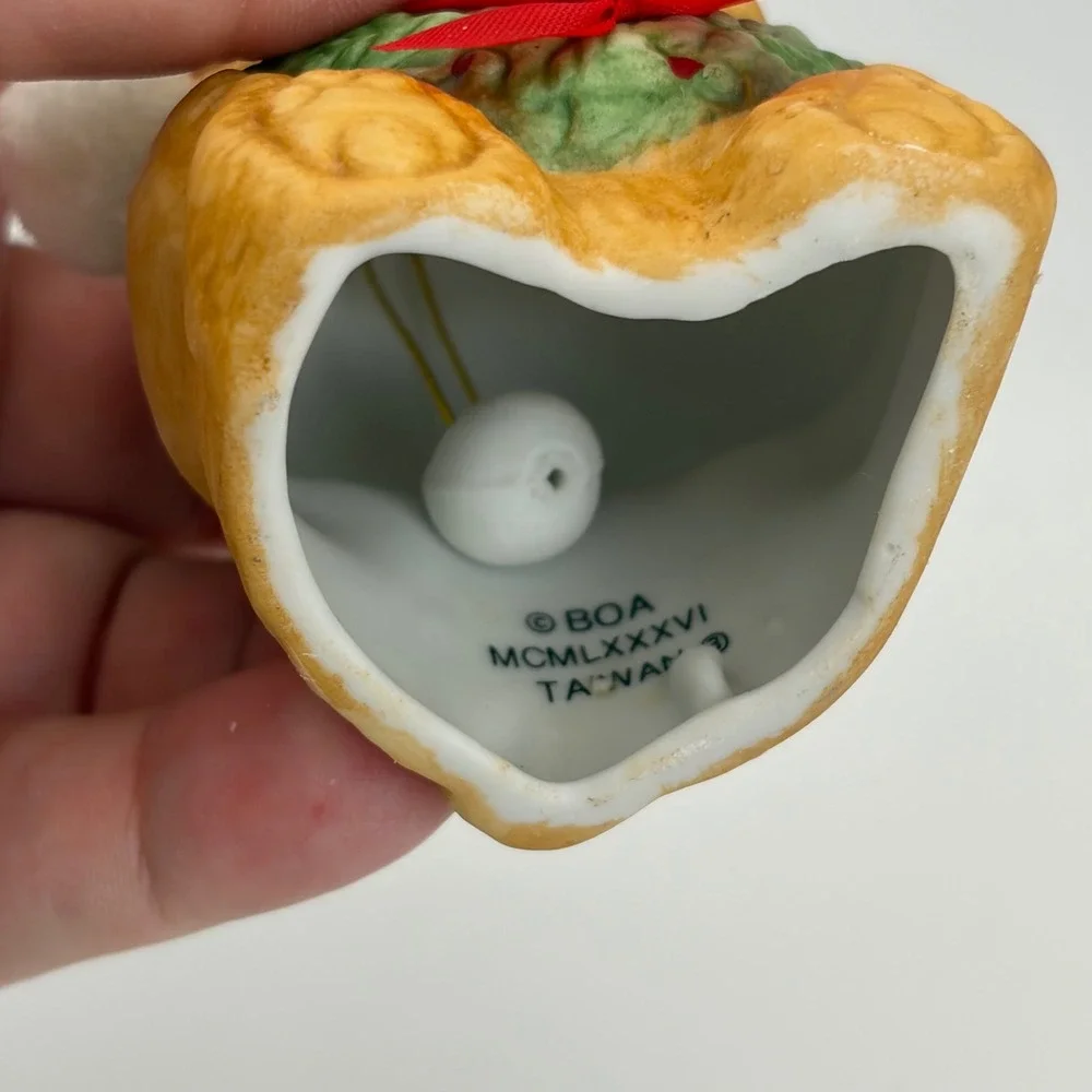 Vintage 1986 Jolly Jingles Ceramic‎ Teddy Bear Christmas Bell Ornament with Box